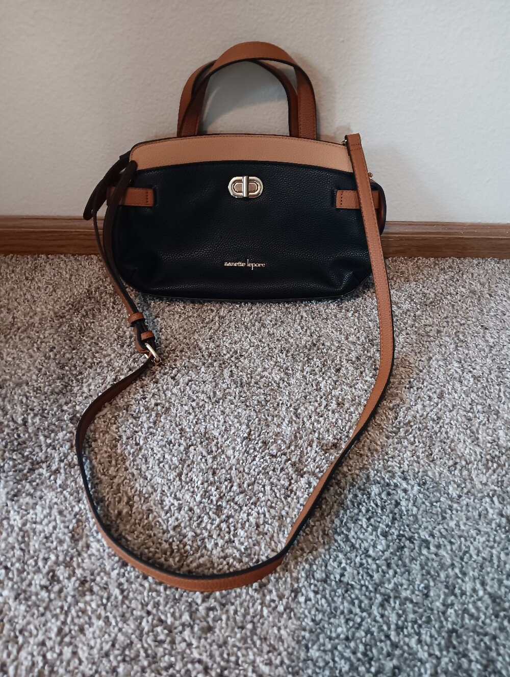 Nanette Lepore Black Tan Colorblock Satchel Crossbody Bag